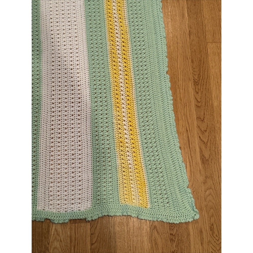 Handmade Crochet Baby Blanket Gender Neutral Stripe Afghan 41" x 29" - Picture 2 of 7
